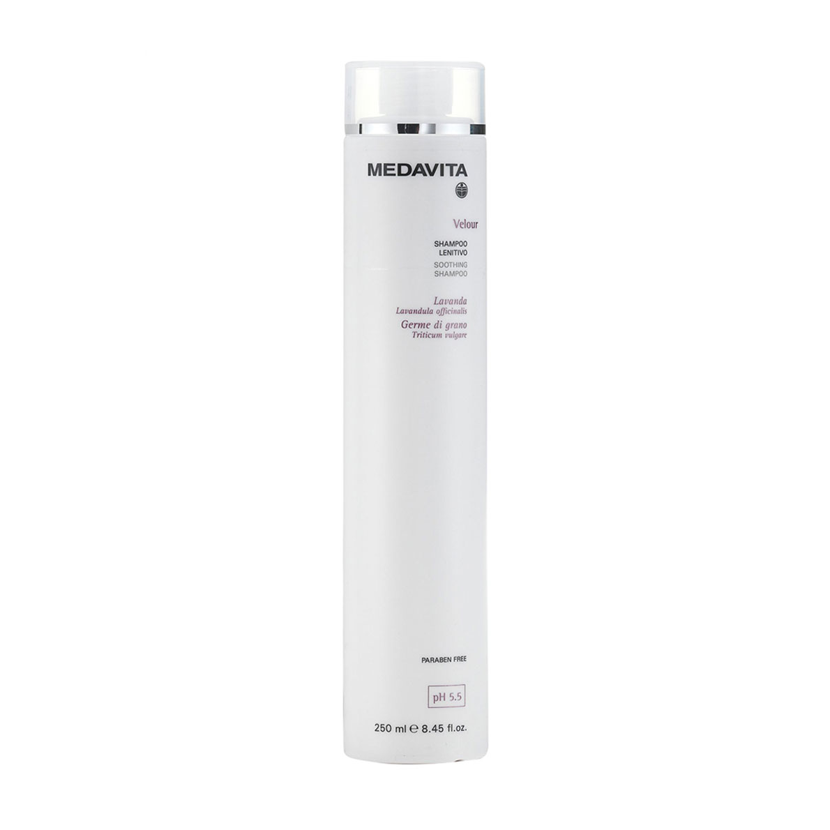 Уцінка! Заспокійливий шампунь Medavita Velour Soothing Shampoo pH 5.5 для чутливої шкіри голови, 250 мл